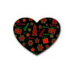 Red and green Xmas pattern Rubber Coaster (Heart)  Front