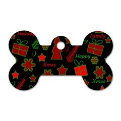 Red And Green Xmas Pattern Dog Tag Bone (two Sides) by Valentinaart