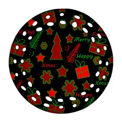 Red And Green Xmas Pattern Ornament (round Filigree)  by Valentinaart