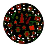 Red and green Xmas pattern Ornament (Round Filigree)  Front