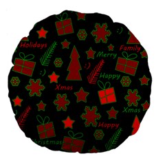 Red And Green Xmas Pattern Large 18  Premium Flano Round Cushions by Valentinaart