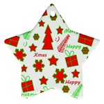 Red and green Christmas pattern Star Ornament (Two Sides)  Front