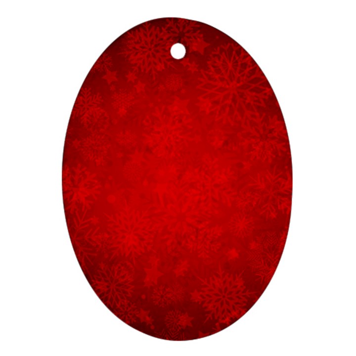 Decorative Red Christmas Background With Snowflakes Oval Ornament (Two Sides)