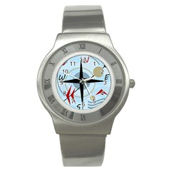 Compass Stainless Steel Watch
