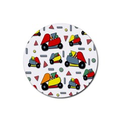 Toy Cars Pattern Rubber Coaster (round)  by Valentinaart