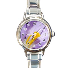 Purple Crocus Round Italian Charm Watch