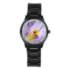 Purple Crocus Stainless Steel Round Watch by PhotoThisxyz