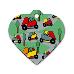 Toy Car Pattern Dog Tag Heart (two Sides) by Valentinaart