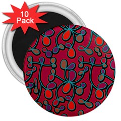 Red floral pattern 3  Magnets (10 pack) 