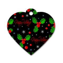 Happy Holidays Pattern Dog Tag Heart (one Side) by Valentinaart