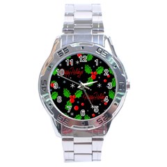 Happy Holidays Pattern Stainless Steel Analogue Watch