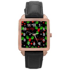 Happy Holidays Pattern Rose Gold Leather Watch  by Valentinaart