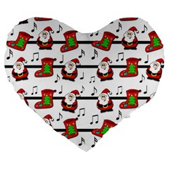 Xmas Song Pattern Large 19  Premium Heart Shape Cushions by Valentinaart