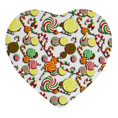 Xmas Candy Pattern Heart Ornament (2 Sides) by Valentinaart