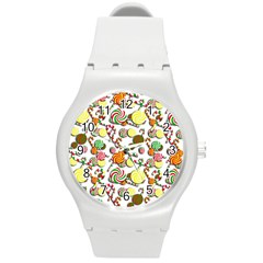 Xmas Candy Pattern Round Plastic Sport Watch (m) by Valentinaart