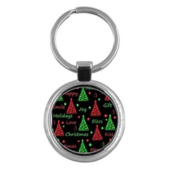 New Year Pattern - Red And Green Key Chains (round)  by Valentinaart