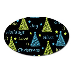 New Year Pattern - Blue And Yellow Oval Magnet by Valentinaart