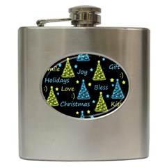 New Year Pattern - Blue And Yellow Hip Flask (6 Oz) by Valentinaart