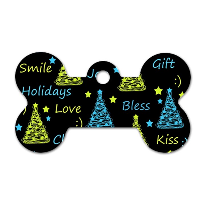 New Year pattern - blue and yellow Dog Tag Bone (Two Sides)