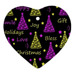 New Year Pattern - Yellow And Purple Ornament (heart)  by Valentinaart