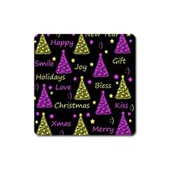 New Year Pattern - Yellow And Purple Square Magnet by Valentinaart