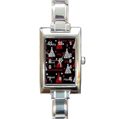 New Year Pattern - Red Rectangle Italian Charm Watch by Valentinaart