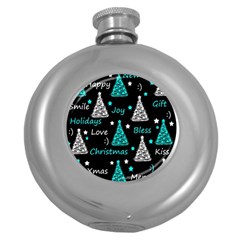 New Year Pattern - Cyan Round Hip Flask (5 Oz) by Valentinaart