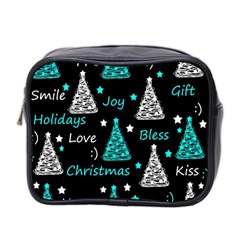 New Year Pattern - Cyan Mini Toiletries Bag 2-side by Valentinaart