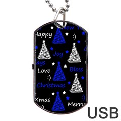 New Year pattern - blue Dog Tag USB Flash (Two Sides) 