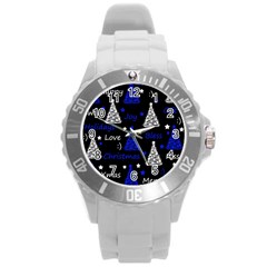 New Year Pattern - Blue Round Plastic Sport Watch (l) by Valentinaart