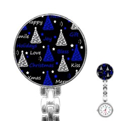 New Year pattern - blue Stainless Steel Nurses Watch