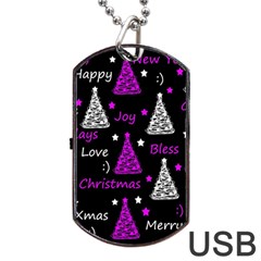 New Year Pattern - Purple Dog Tag Usb Flash (one Side) by Valentinaart