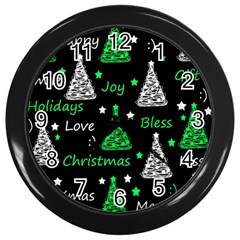 New Year Pattern - Green Wall Clocks (black) by Valentinaart