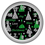 New Year pattern - green Wall Clocks (Silver)  Front