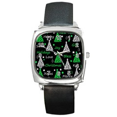 New Year Pattern - Green Square Metal Watch by Valentinaart
