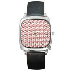 Gorgeous Pink Flower Pattern Square Metal Watch