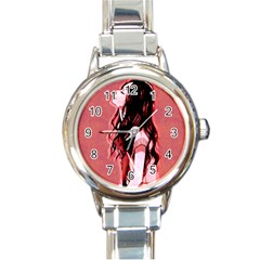 Day Dreaming Anime Girl Round Italian Charm Watch by Brittlevirginclothing