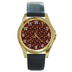 Exotic Colorful Flower Pattern  Round Gold Metal Watch by Brittlevirginclothing