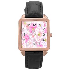 Cute Pink Flower Pattern  Rose Gold Leather Watch  by Brittlevirginclothing