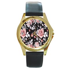 Vintage Flower  Round Gold Metal Watch by Brittlevirginclothing