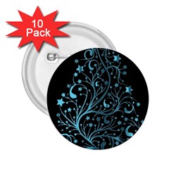 Elegant Blue Christmas Tree Black Background 2 25  Buttons (10 Pack)  by yoursparklingshop