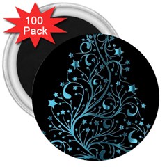 Elegant Blue Christmas Tree Black Background 3  Magnets (100 Pack) by yoursparklingshop