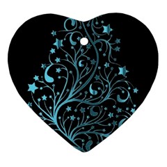 Elegant Blue Christmas Tree Black Background Heart Ornament (2 Sides) by yoursparklingshop