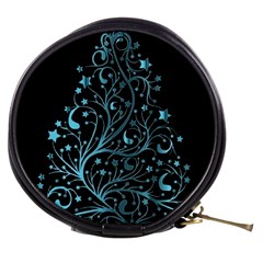 Elegant Blue Christmas Tree Black Background Mini Makeup Bags by yoursparklingshop