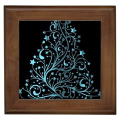 Elegant Blue Christmas Tree Black Background Framed Tiles by yoursparklingshop