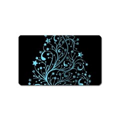 Elegant Blue Christmas Tree Black Background Magnet (name Card) by yoursparklingshop