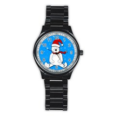 Polar Bear - Blue Stainless Steel Round Watch by Valentinaart