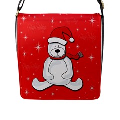 Polar Bear - Red Flap Messenger Bag (l)  by Valentinaart