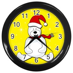 Polar Bear - Yellow Wall Clocks (black) by Valentinaart