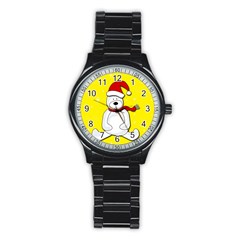 Polar Bear - Yellow Stainless Steel Round Watch by Valentinaart